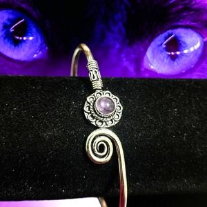 925 Sterling Silver Plated Bali Purple Stone Bangle